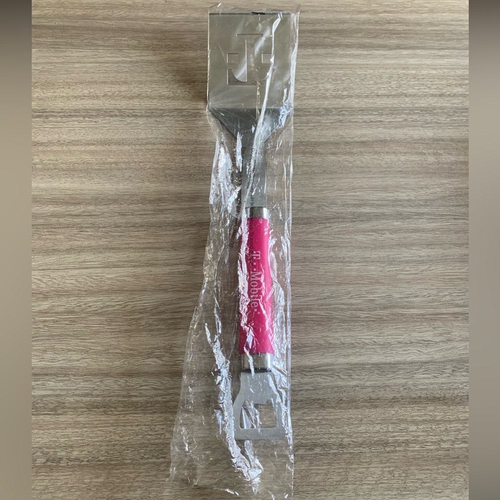 T-Mobile Tuesdays Pink White BBQ Grill Metal Spatula with Bottle Opener 17" NWT